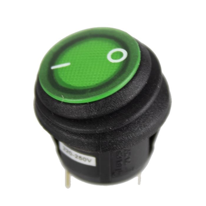 Round rocker switch green